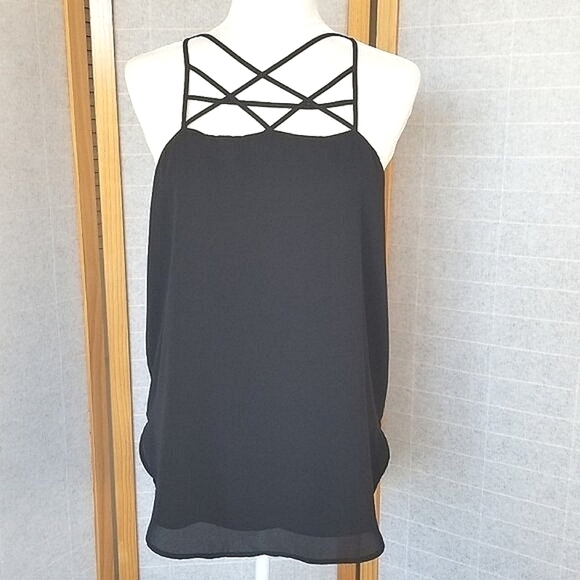 Express Barcelona Cami Tank Top Size Medium Spider Web Silky Black Y2K - Picture 2 of 11